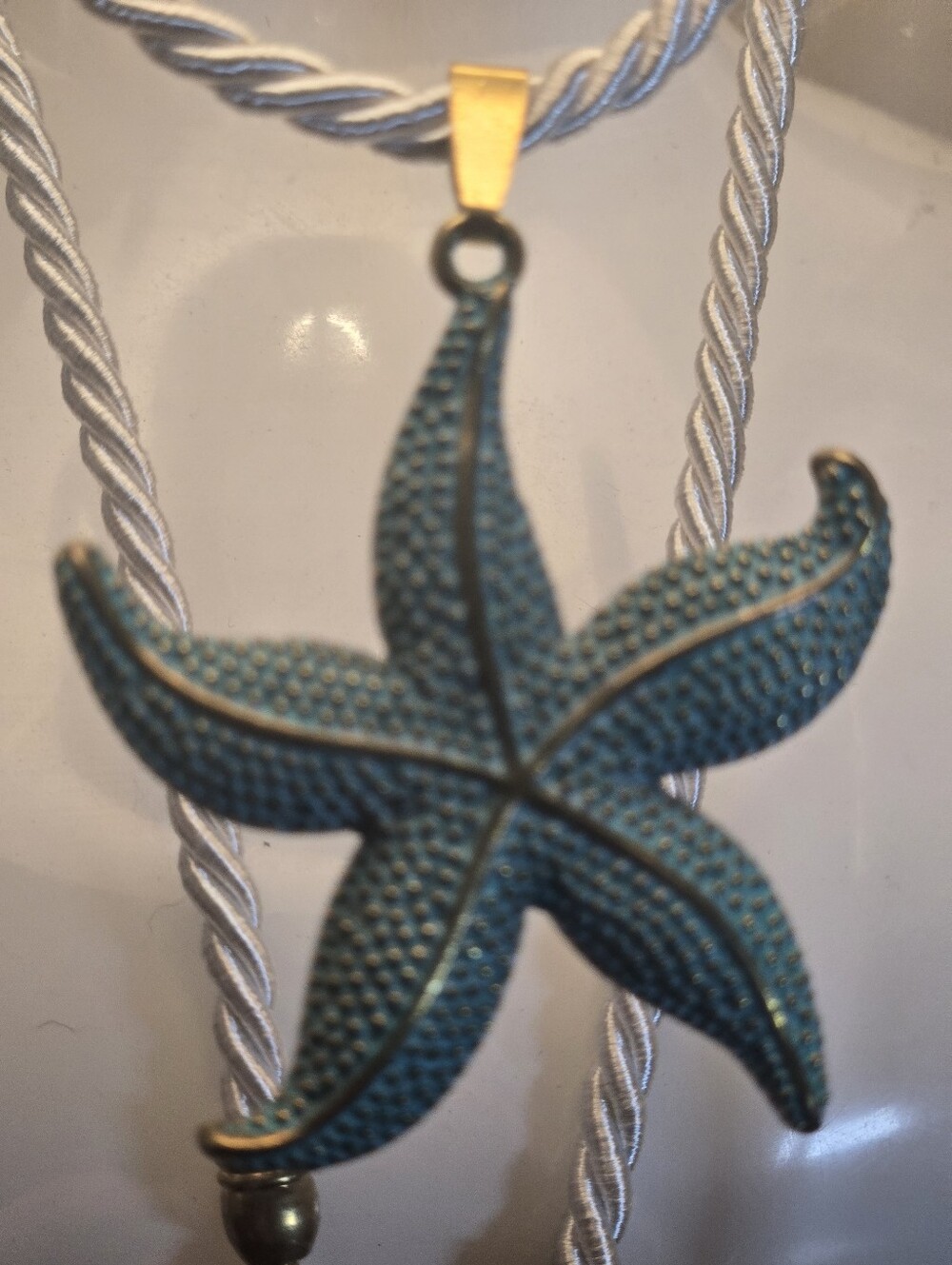 Beach Style Blue Starfish Pendant Rope Necklace Gold-tone Accents - Picture 8 of 11